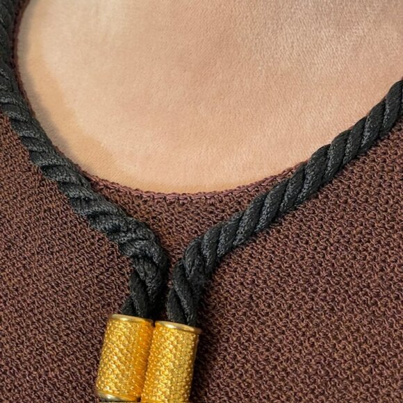 Steve Fabrikant Vintage 80's Wool Knit Dress Espresso & Black Gold Accents Small - Picture 7 of 12